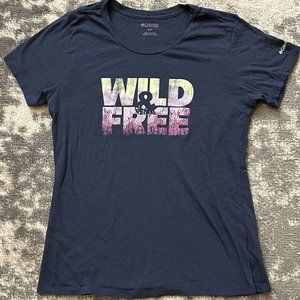Columbia Sportswear Woman Navy-Blue Short Sleeve Tee "Wild & Free" Small